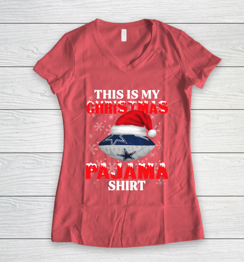 Dallas Cowboys This Is My Christmas Pajama Shirt NFL Women's V-Neck T-Shirt 4