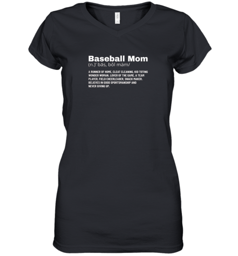 Womens Baseball Mom Funny Definition Baseball Mother Women's V-Neck T-Shirt