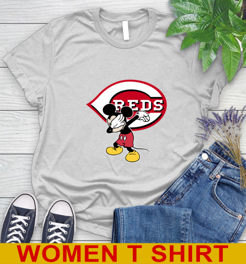 Cincinnati Reds MLB Baseball Dabbing Mickey Disney Sports Women's T-Shirt