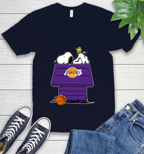 Los Angeles Lakers NBA Basketball Snoopy Woodstock The Peanuts Movie V-Neck T-Shirt 3