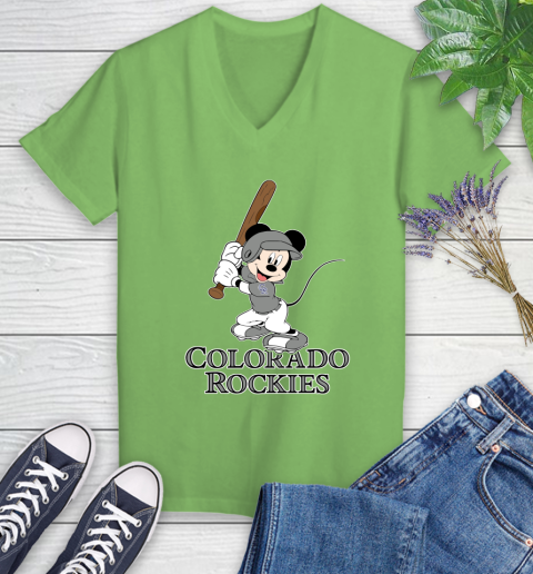 MLB Baseball Colorado Rockies Cheerful Mickey Mouse Shirt Women's V-Neck T-Shirt 9