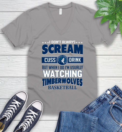 Minnesota Timberwolves NBA Basketball I Scream Cuss Drink When I'm Watching My Team V-Neck T-Shirt 3