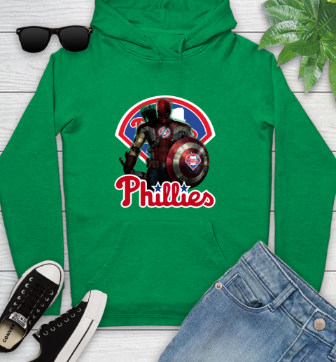 MLB Captain America Thor Spider Man Hawkeye Avengers Endgame Baseball Philadelphia Phillies Youth Hoodie 7