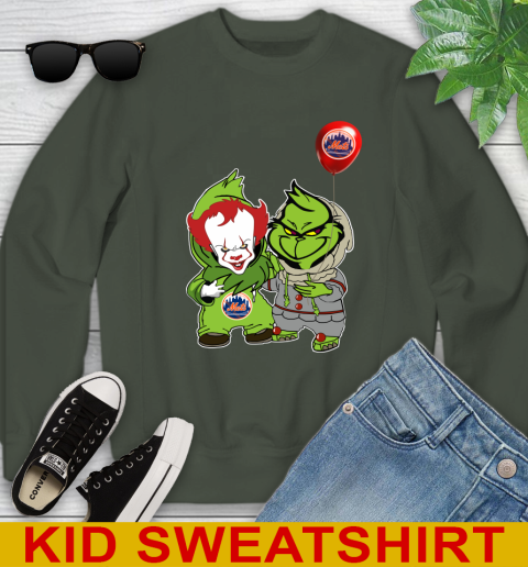 Baby Pennywise Grinch Christmas MLB Baseball New York Mets Youth Sweatshirt 9