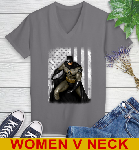 Oakland Raiders NFL Football Batman DC American Flag Shirt Women's V-Neck T-Shirt 11