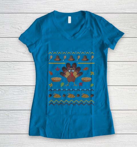 Ugly Christmas Sweater Thanksgiving Turkey Funny Holiday Women s V