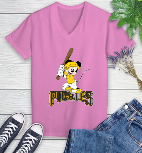 MLB Baseball Pittsburgh Pirates Cheerful Mickey Mouse Shirt Women's V-Neck T-Shirt 12