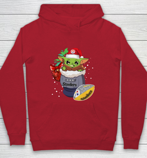 Pittsburgh Steelers Christmas Baby Yoda Star Wars Funny Happy NFL Youth Hoodie 9