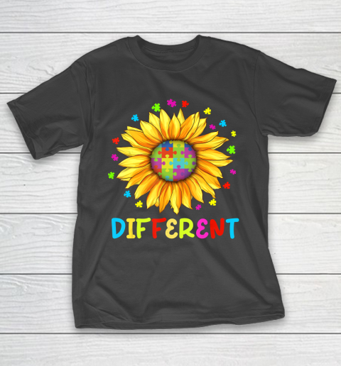 Autism Awareness Sunflower Gift Colorful Puzzle Different T-Shirt