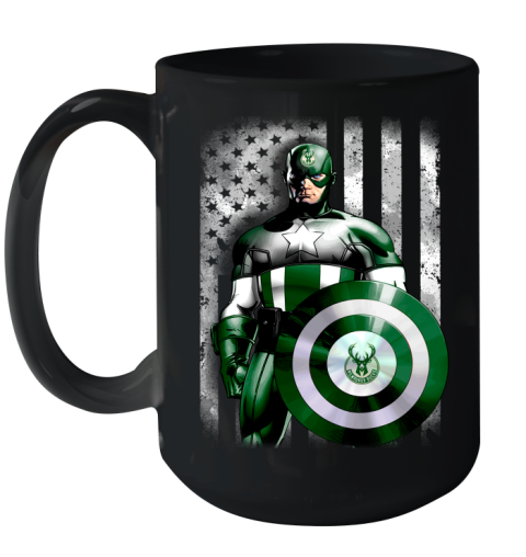 Milwaukee Bucks NBA Basketball Captain America Marvel Avengers American Flag Shirt Ceramic Mug 15oz