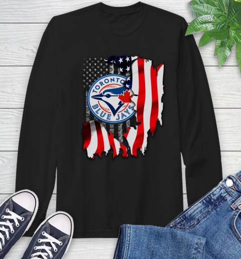 Toronto Blue Jays MLB Baseball American Flag Long Sleeve T-Shirt