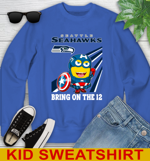 NFL Football Seattle Seahawks Captain America Marvel Avengers Minion Shirt Youth Sweatshirt 6