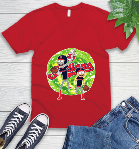 MLB Cleveland Indians Rick And Morty Baseball Sports V-Neck T-Shirt 7