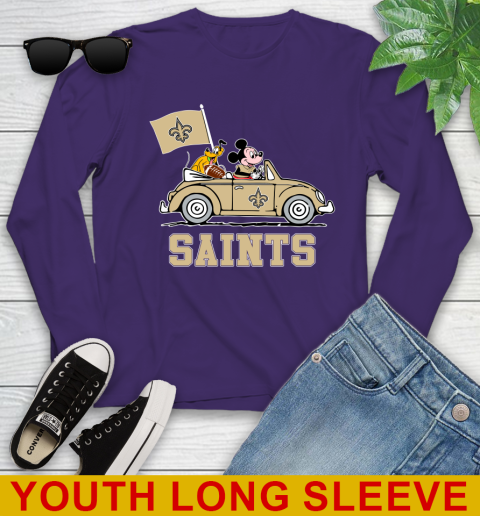 NFL Football New Orleans Saints Pluto Mickey Driving Disney Shirt Youth Long Sleeve 5