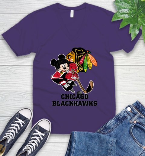 NHL Chicago Blackhawks Mickey Mouse Disney Hockey T Shirt V-Neck T-Shirt 10