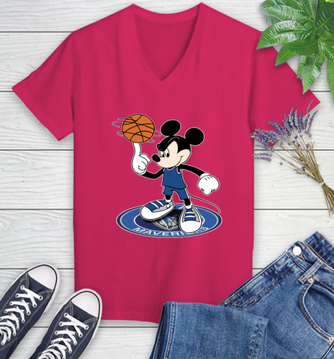 NBA Basketball Dallas Mavericks Cheerful Mickey Disney Shirt Women's V-Neck T-Shirt 8