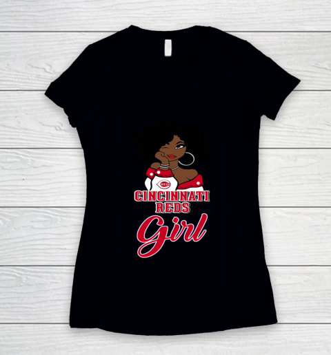 Cincinnati Reds Girl MLB Women's V-Neck T-Shirt