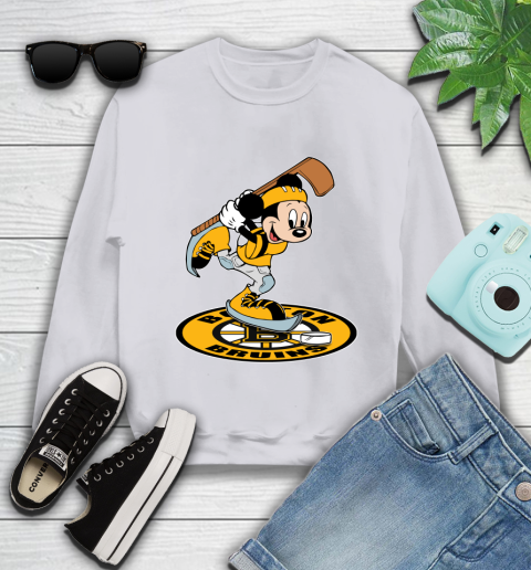 NHL Hockey Boston Bruins Cheerful Mickey Disney Shirt Youth Sweatshirt 4