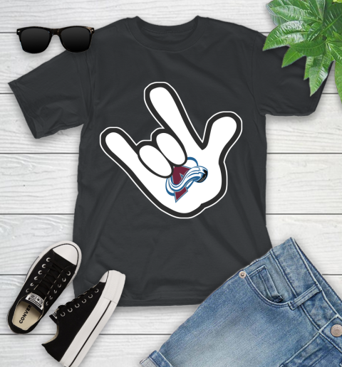 Colorado Avalanche NHL Hockey Mickey Rock Hand Disney Youth T-Shirt 2