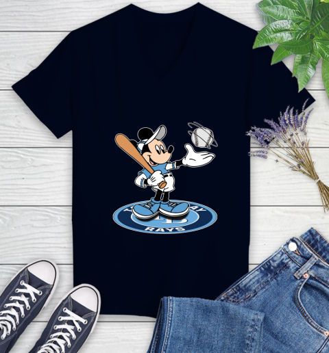 MLB Baseball Tampa Bay Rays Cheerful Mickey Disney Shirt Women's V-Neck T-Shirt 3