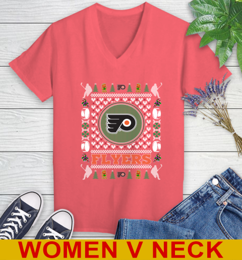 Philadelphia Flyers Merry Christmas NHL Hockey Loyal Fan Women's V-Neck T-Shirt 6