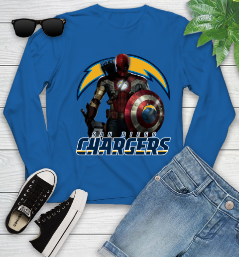 NFL Captain America Thor Spider Man Hawkeye Avengers Endgame Football San Diego Chargers Youth Long Sleeve 9