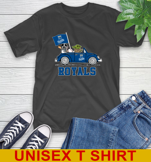 MLB Baseball Kansas City Royals Darth Vader Baby Yoda Driving Star Wars Shirt T-Shirt 2