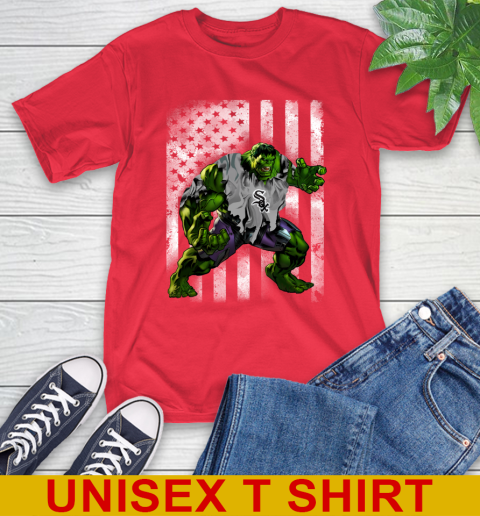 Chicago White Sox Hulk Marvel Avengers MLB Baseball American Flag T-Shirt 12