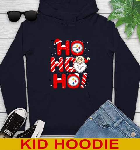 Pittsburgh Steelers NFL Football Ho Ho Ho Santa Claus Merry Christmas Shirt Youth Hoodie 3