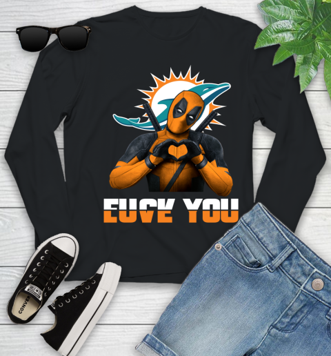 NHL Miami Dolphins Deadpool Love You Fuck You Football Sports Youth Long Sleeve