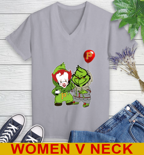 Baby Pennywise Grinch Christmas MLB Baseball Pittsburgh Pirates Women's V-Neck T-Shirt 5