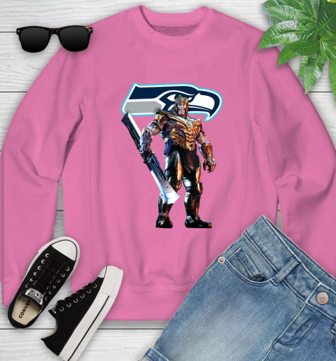 NFL Thanos Gauntlet Avengers Endgame Football Seattle Seahawks Youth Sweatshirt 7