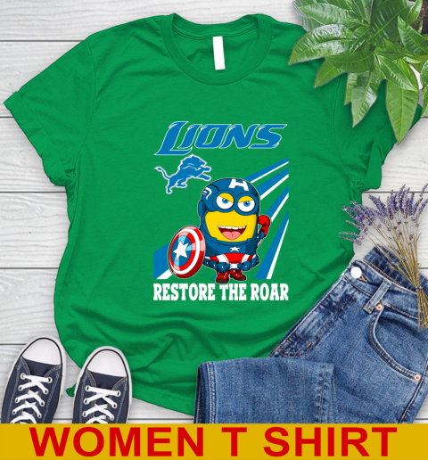 NFL Football Detroit Lions Captain America Marvel Avengers Minion Shirt Women's T-Shirt 7