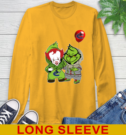 Vancouver Canucks Baby Pennywise Grinch Christmas NHL Hockey Long Sleeve T-Shirt 3