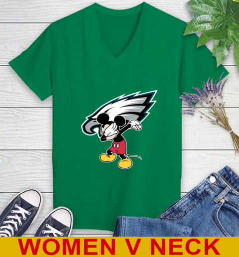 Philadelphia Eagles NFL Football Dabbing Mickey Disney Sports Women's V-Neck T-Shirt 6