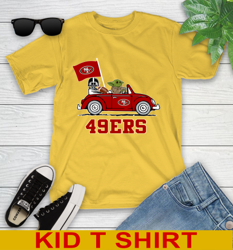 NFL Football San Francisco 49ers Darth Vader Baby Yoda Driving Star Wars Shirt Youth T-Shirt 8