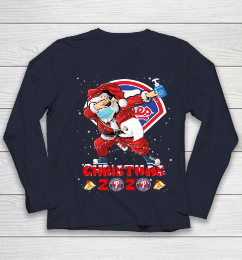 Philadelphia Phillies Funny Santa Claus Dabbing Christmas 2020 MLB Youth Long Sleeve 2
