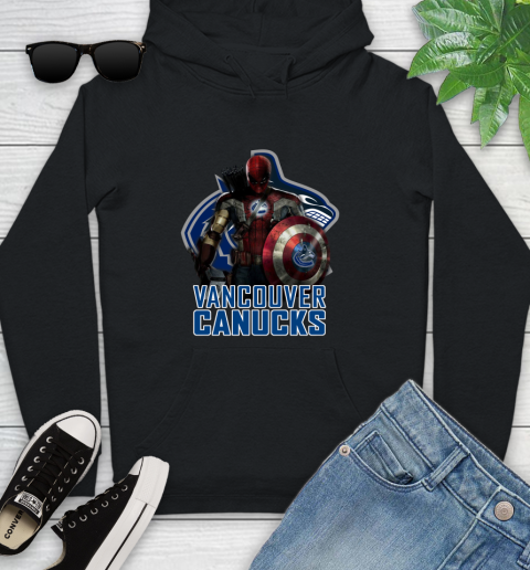 NHL Captain America Thor Spider Man Hawkeye Avengers Endgame Hockey Vancouver Canucks Youth Hoodie 2