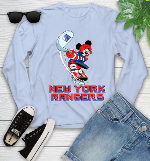 NHL Hockey New York Rangers Cheerful Mickey Mouse Shirt Youth Long Sleeve 9
