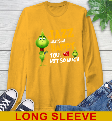 NBA Utah Jazz Makes Me Happy You Not So Much Grinch Basketball Sports Long Sleeve T-Shirt 2