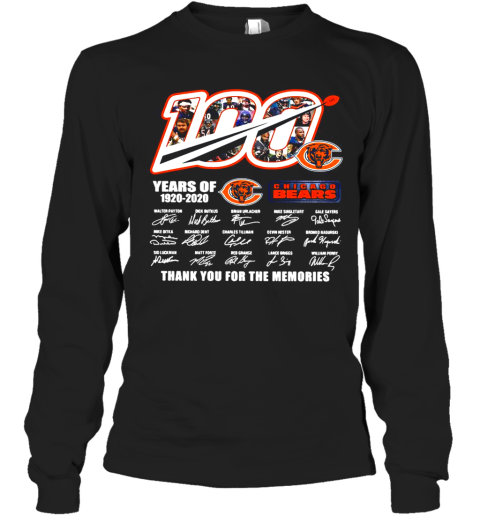 100 Years Of 1920 2020 Chicago Bears Thank You For The Memories Signatures Long Sleeve T-Shirt