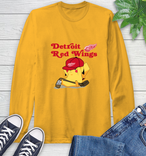 NHL Pikachu Hockey Sports Detroit Red Wings Long Sleeve T-Shirt 3