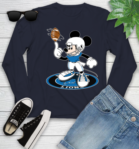NFL Football Detroit Lions Cheerful Mickey Disney Shirt Youth Long Sleeve 3