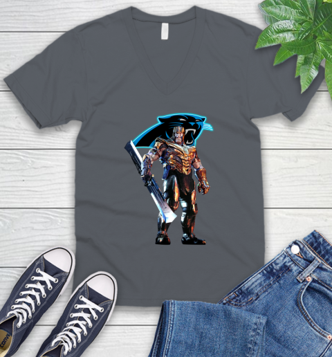 NFL Thanos Gauntlet Avengers Endgame Football Carolina Panthers V-Neck T-Shirt 5