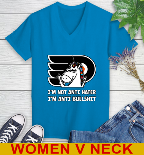 Philadelphia Flyers NHL Hockey Unicorn I'm Not Anti Hater I'm Anti Bullshit Women's V-Neck T-Shirt 9 Philadelphia Flyers NHL Hockey Unicorn I'm Not Anti Hater I'm Anti Bullshit Women's V-Neck T-Shirt - Image 9
