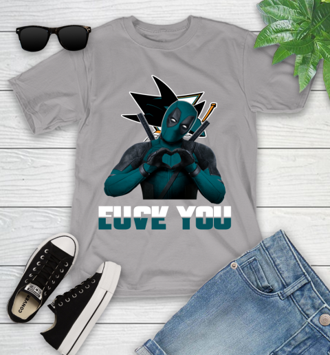 NHL San Jose Sharks Deadpool Love You Fuck You Hockey Sports Youth T-Shirt 4