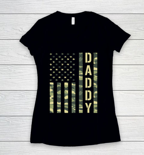 Veteran Shirt Proud Daddy Military Veteran Soldier Fathers day 2021 Flag Women's V-Neck T-Shirt