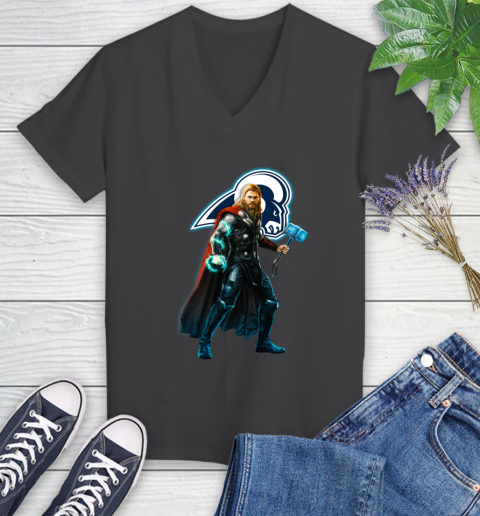 NFL Thor Avengers Endgame Football Los Angeles Rams Women's V-Neck T-Shirt 8