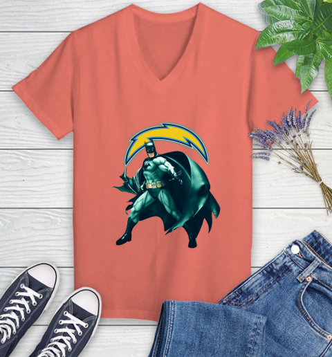 NFL Batman Football Sports Los Angeles Chargers Women's V-Neck T-Shirt 6