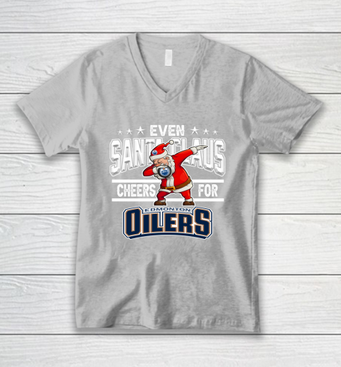 Edmonton Oilers Even Santa Claus Cheers For Christmas NHL V-Neck T-Shirt 3